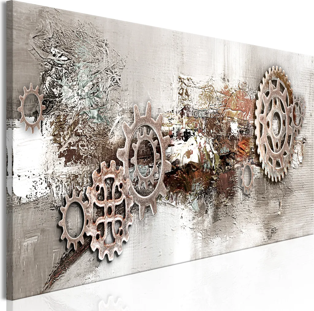 Quadro Astratto Manovelle in Acciaio 150x50 - Arte Digitale su Tela