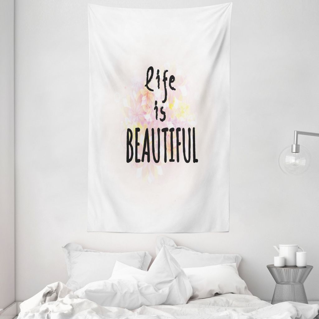 ABAKUHAUS Zitat Wandteppich und Tagesdecke, Das Leben ist Blumen aus Weiches Mikrofaser Stoff Waschbar ohne Verblassen Digitaldruck, 140 x 230 cm, ...