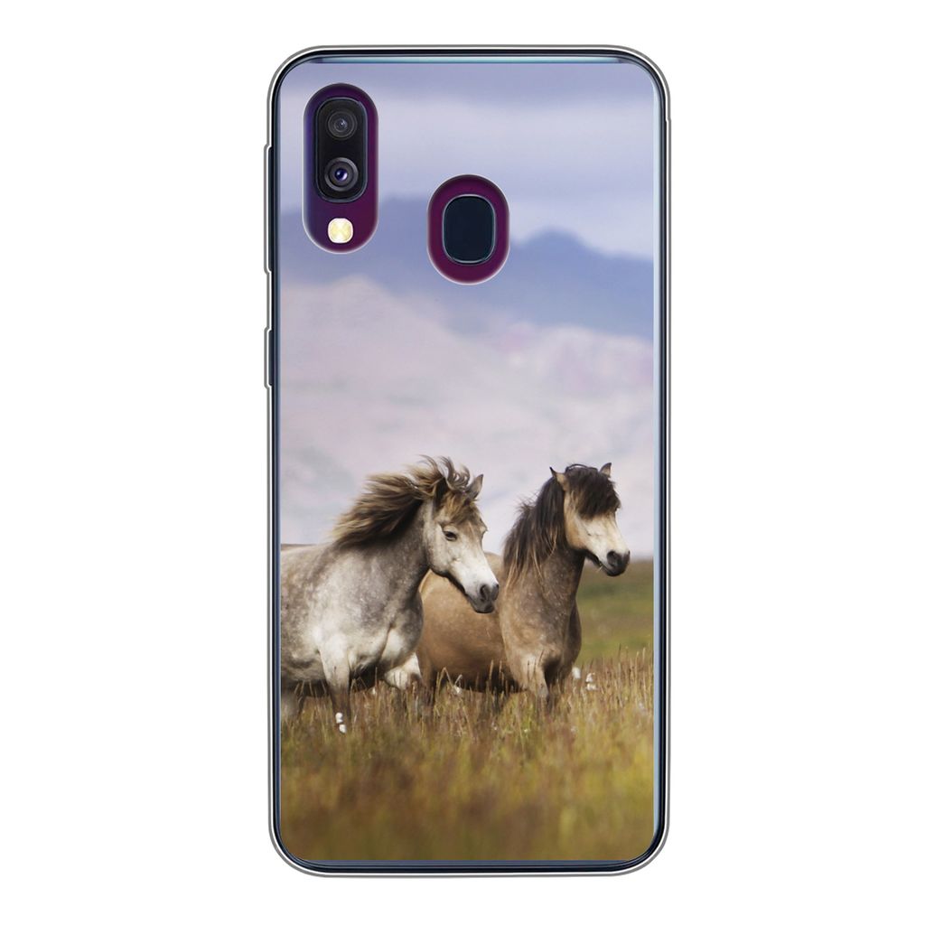 MuchoWow Handyhülle Schutzhülle Hülle für Samsung Galaxy A40 Pferde - Gras - Berge Silikon Softcase Handy Hülle - Handy-Tasche