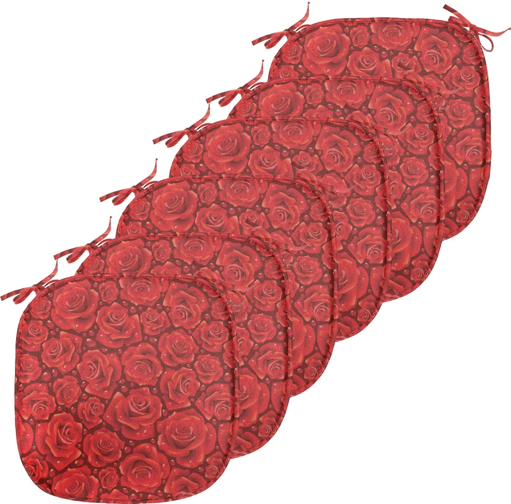 Lot de 6 Coussins de Chaise Anti-Taches Imperméables 40x40cm Roses Rouges