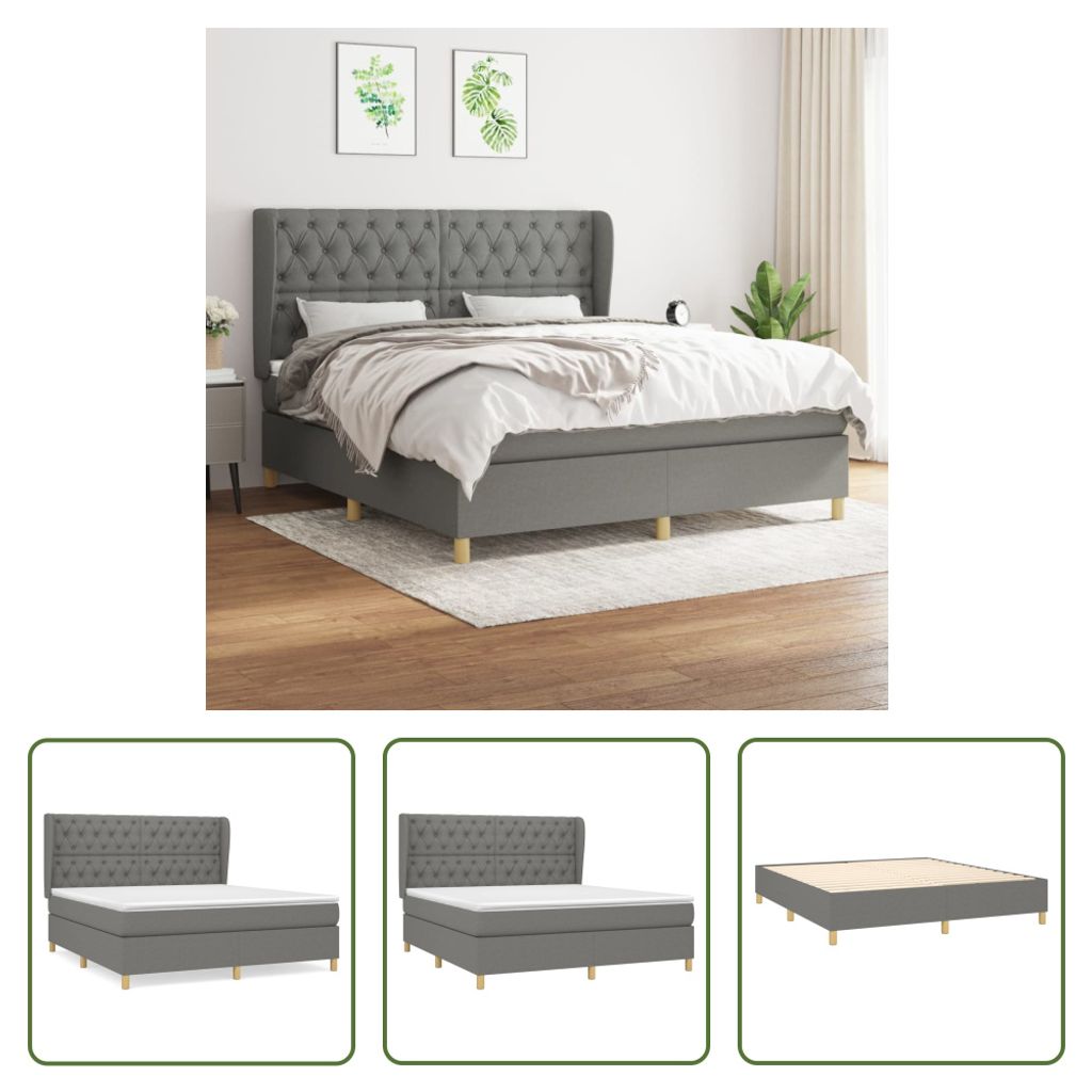 The Living Store Boxspringbett mit Matratze Dunkelgrau 160x200 cm Stoff