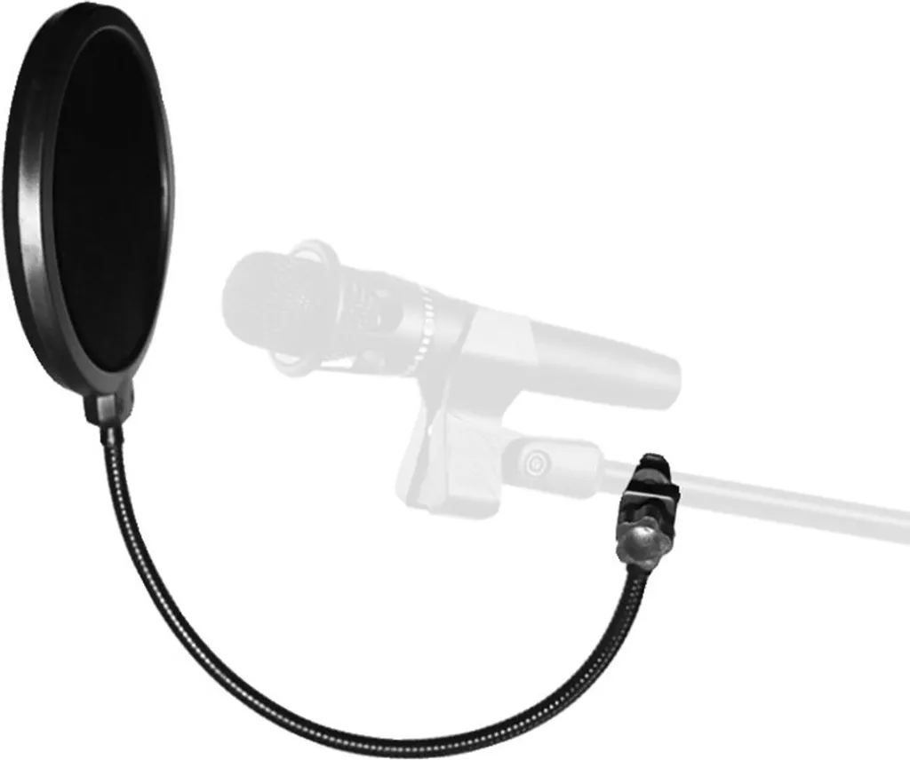 Filtro microfonico a doppio strato con braccio di stabilizzazione flessibile a collo d'oca con clip a 360°