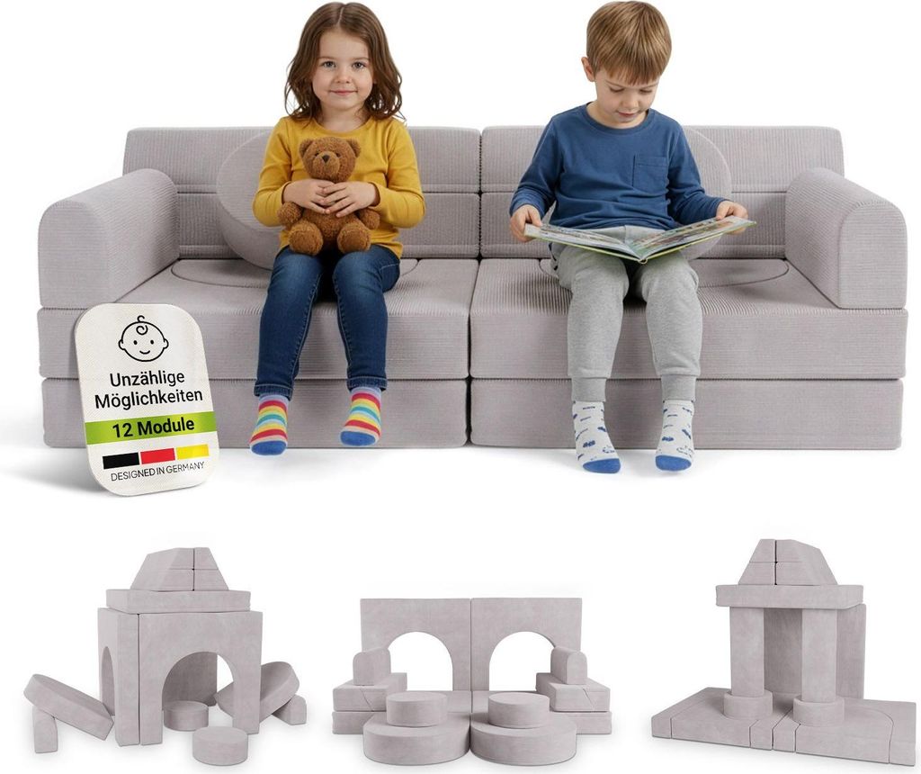 Juskys Kinder Spielsofa Kayo – Cord, modular & pflegeleicht – Beige
