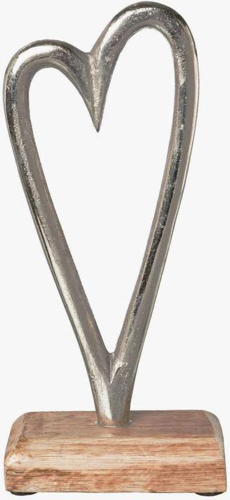 ALUMINIUM-HERZ auf HOLZBASE. Ca 18cm.