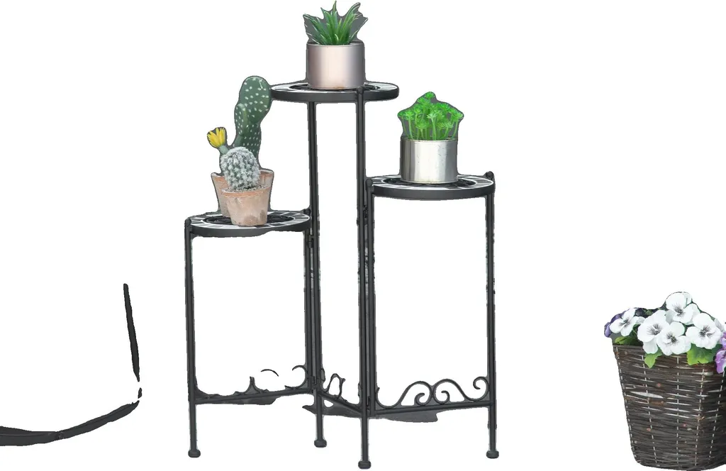 Support pour plantes en métal 60x22x65 cm avec 3 étagères pliables