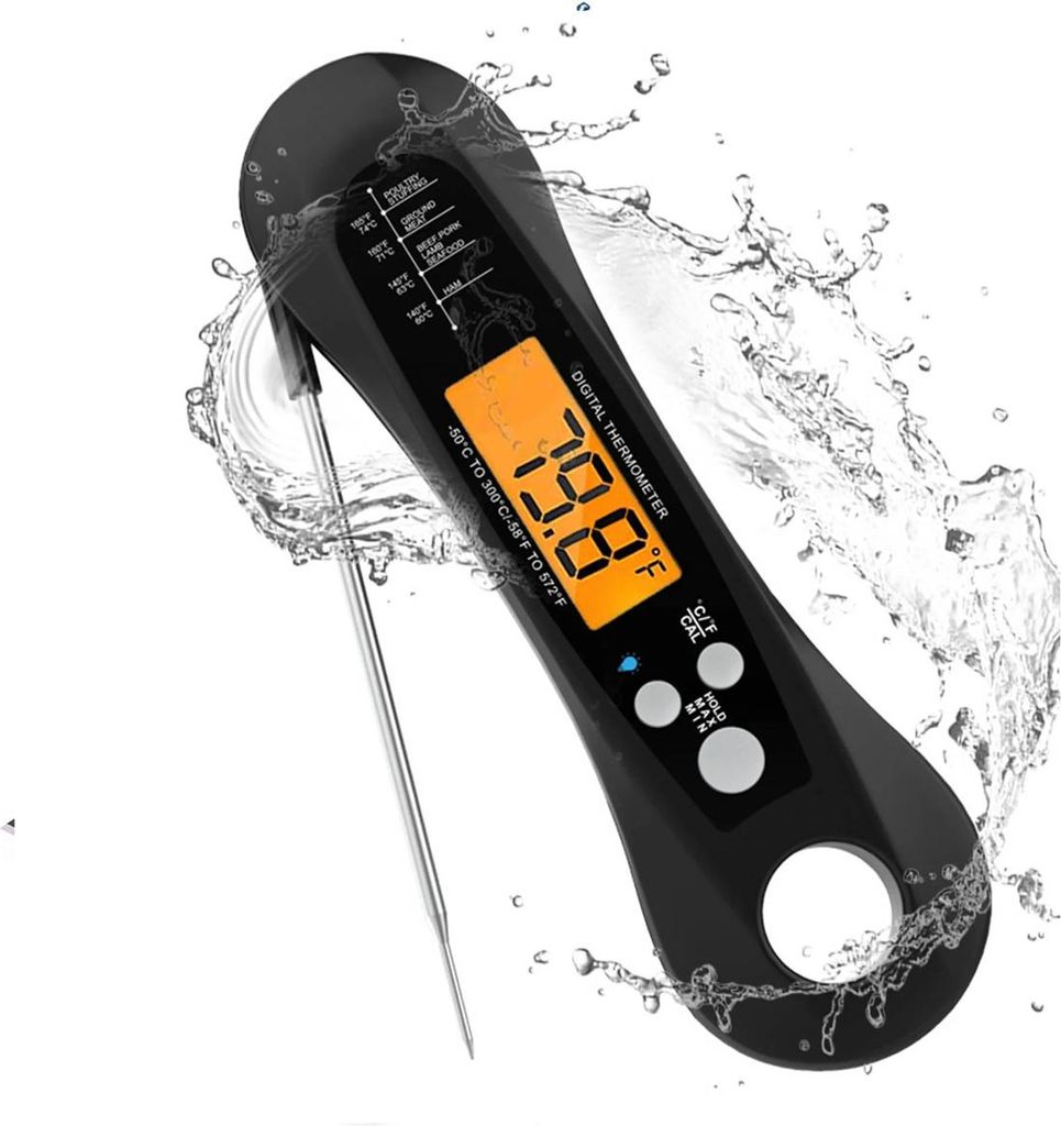 Meat Thermometer, Digitales Fleischthermometer klappbar, IPX7 wasserdicht Küchenthermometer, Schnellmessung für Grill & Küche