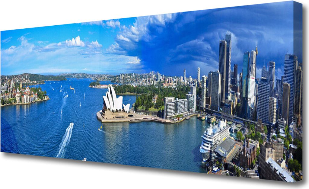 Tulup Leinwand-Bilder 125x50 Wandbild Canvas Kunstdruck Meer Stadt Gebäude