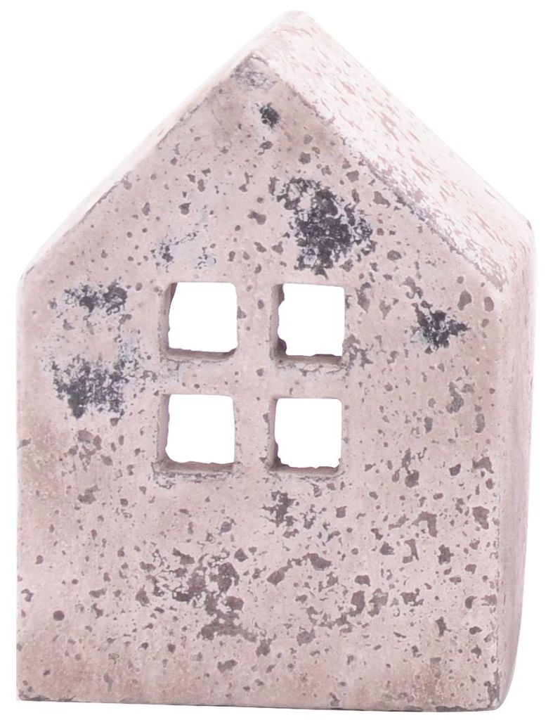 Windlicht Haus Antik Optik Zement creme 19,5 cm Produktbild 