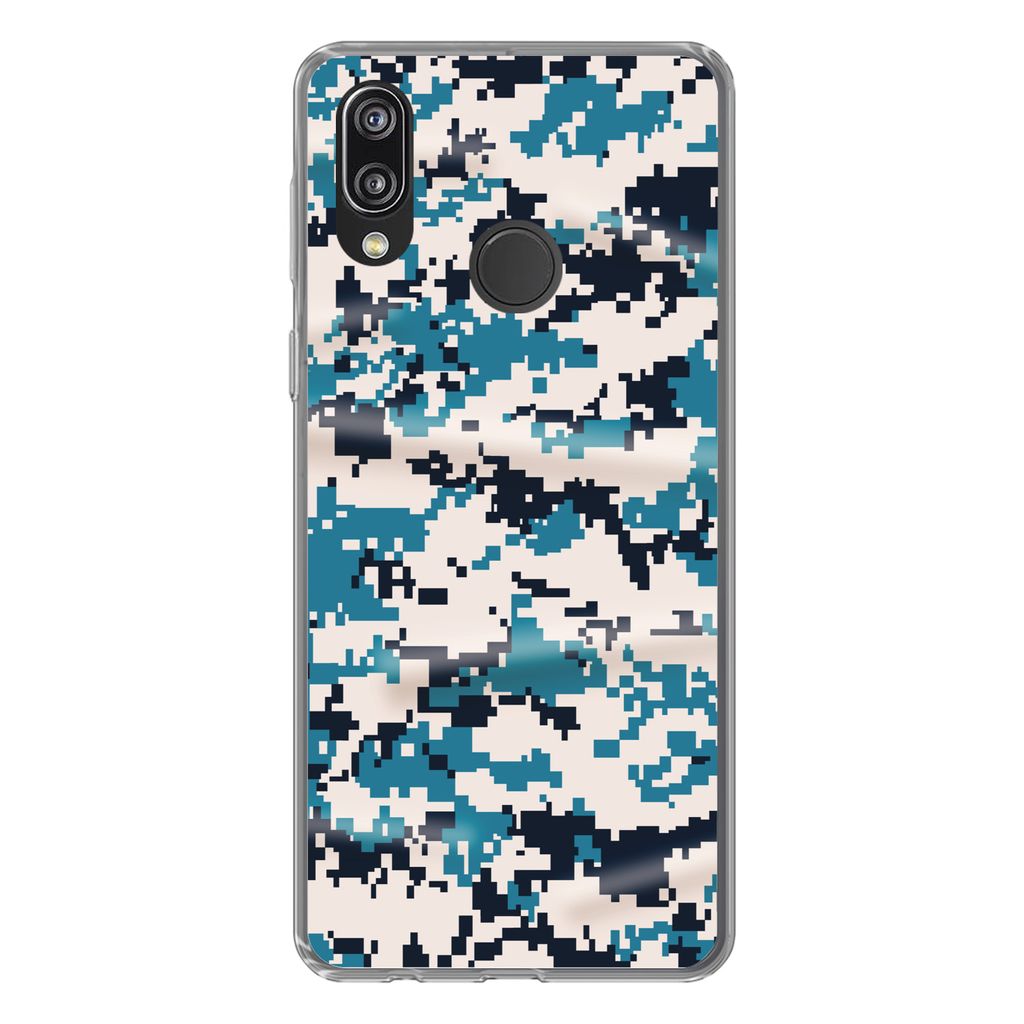 MuchoWow Handyhülle Schutzhülle Hülle für Huawei P20 Lite (2020) Blaues und weißes Camouflage-Muster Silikon Softcase Handy Hülle - Kartenh...
