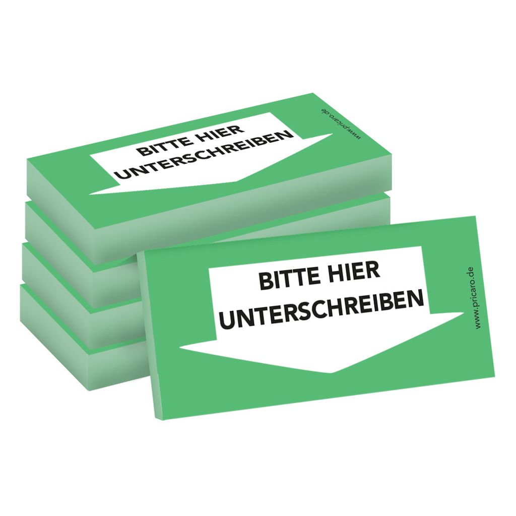 PRICARO Haftnotizen "Bitte hier unterschreiben", Unten, grün, 100 Blatt, 5 Stück