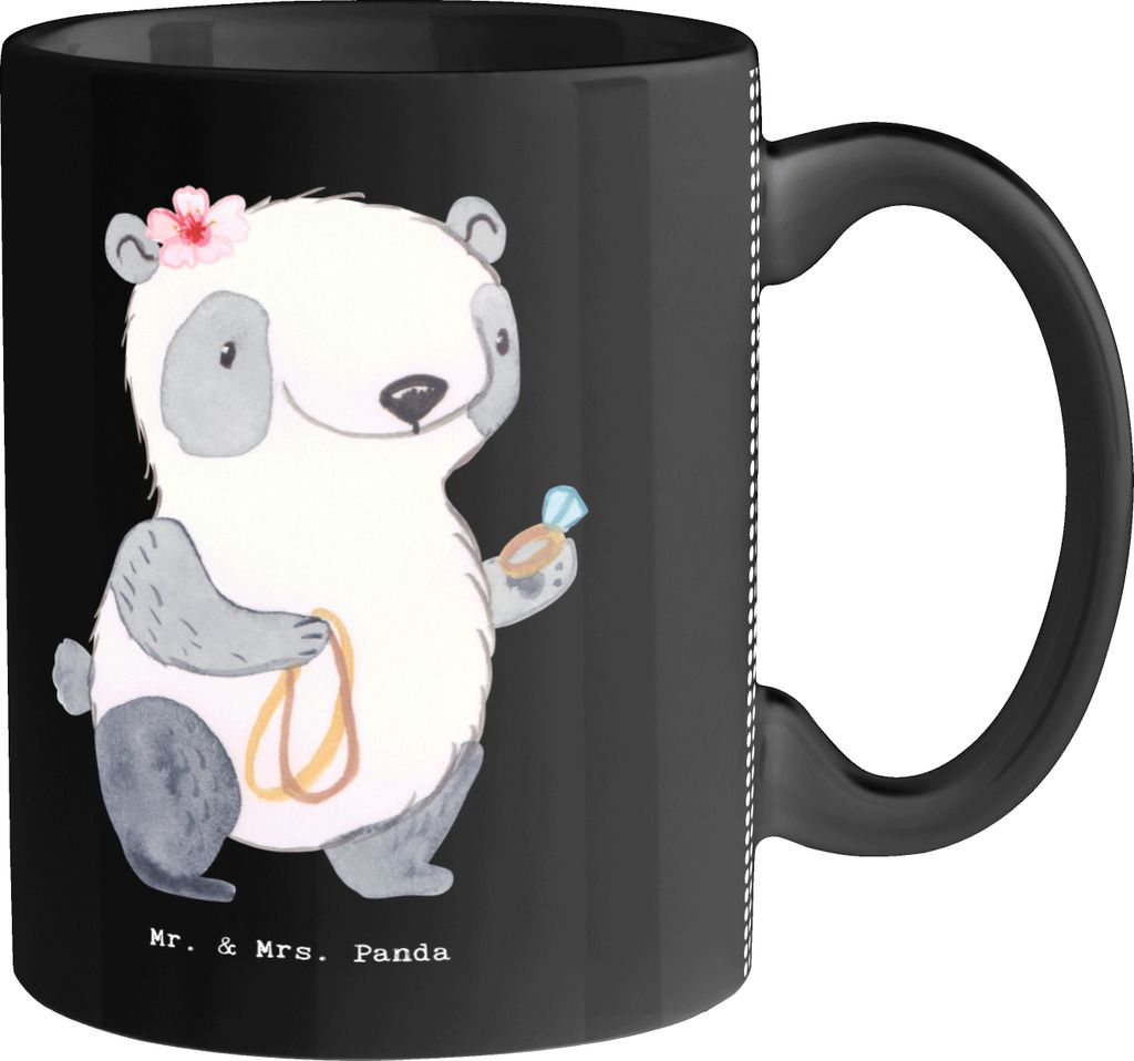 Mr. & Mrs. Panda Pott Goldschmiedin Herz - Schwarz - Geschenk, Eröffnung, Tasse mit Motiv, Schmiedin, Goldschmuck, Schmuckgeschäft, Kaffeebecher,...