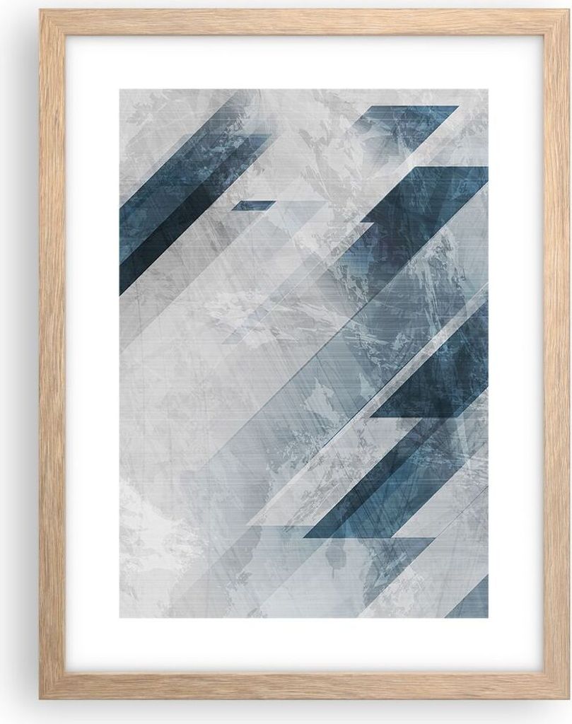 Gerahmtes Poster - Rahmen in heller Eiche - Blau Weiß Figuren - 30x40 cm - Wand Bild - Wanddeko - Wandbilder - Kunstposter - Wandposter - Bilderra...