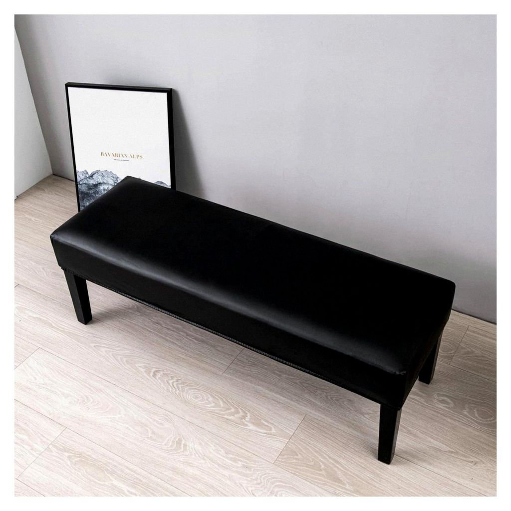 Hockerbezug aus Kunstleder, wasserdichte Bankauflage für Esszimmerbänke, Stretch-Hussen für Ottomane Sitzauflagen (Schwarz)