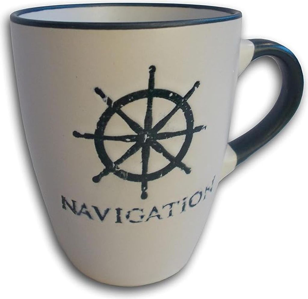 Maritimer Becher Steuerrad in weiß