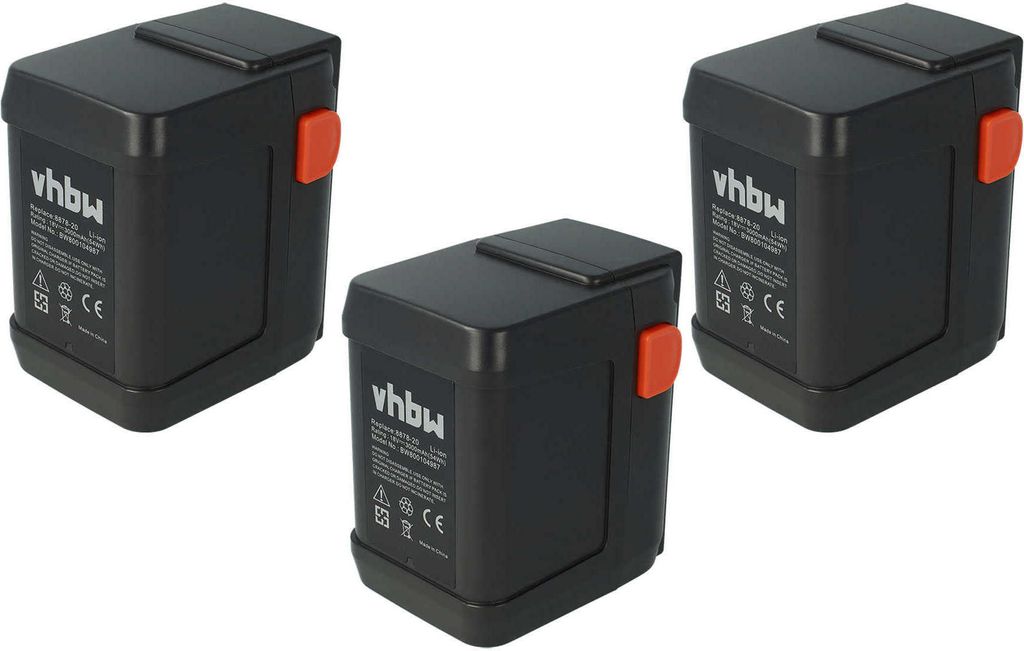 vhbw 3x Akku kompatibel mit Gardena AccuCut 400 Li (8840-20) Grasschere, Strauchschere Heckenschere Gartengeräte (3000mAh 18V Li-Ion)