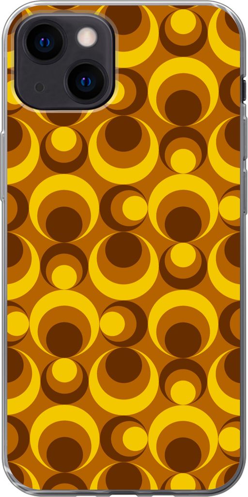 MuchoWow Handyhülle Schutzhülle Hülle für Telefoonhoesje iPhone 13 Muster - Retro - Braun - Gelb Silikon Softcase Handy Hülle - Karteninhaber