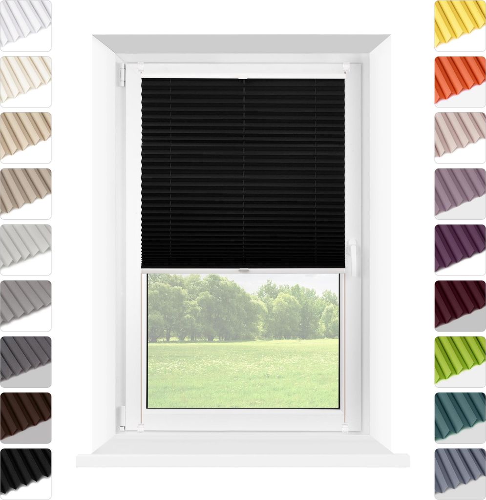 Mardom | Plissee - Ohne Bohren - 80 x 120 cm - Schwarz - Klemmfix - Halbtransparent - Halbverdunkelnde Einfarbig - Sichtschutz
