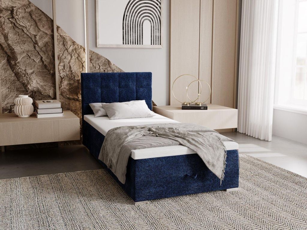 Polsterbett 90x200 ELSIE 2 mit Stauraum - dunkelblau, echtes Design