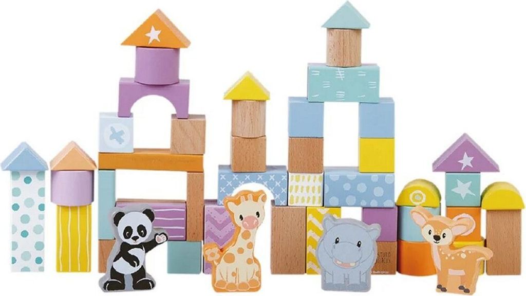 Studio Circus Holz Bausteine Pastell - 50 Stück Spielblöcke Set
