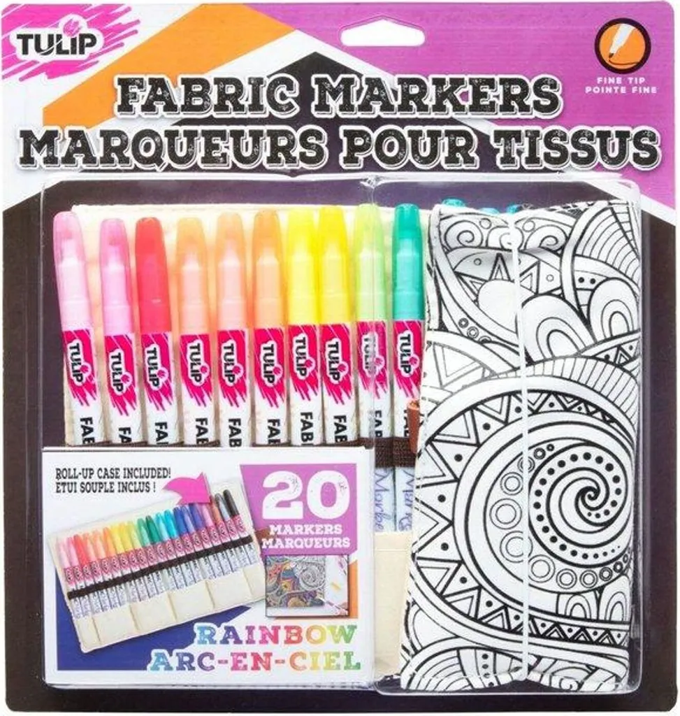 Feutres textiles permanents Tulip : pack de 20 couleurs avec housse