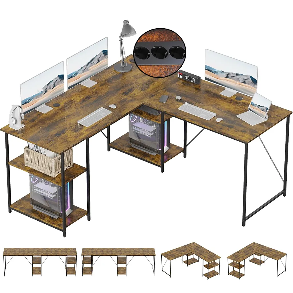 Bureau d'ordinateur 140 cm avec Station de Charge USB et Prises