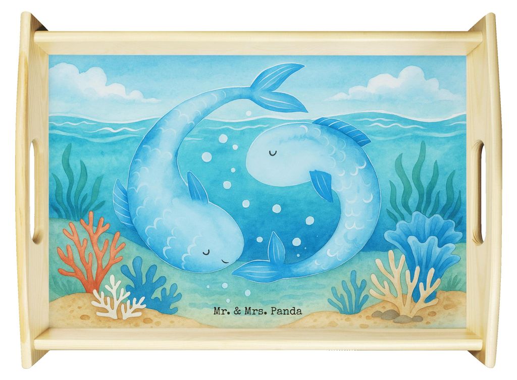 Mr. & Mrs. Panda Bett-Tablett Sternzeichen Fische Design - Weiß - Geschenk, Sofa Tablett, Deko, Fisch, Serviertablett, Servier, Geburtstag Februar...