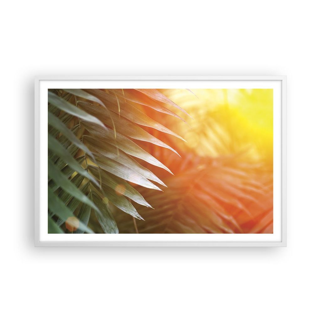 Gerahmtes Poster - Weißer Rahmen - Exotisch Blätter Dämmerung - 91,5x61 cm - Wand Bild - Wanddeko - Wandbilder - Kunstposter - Wandposter - Bild...