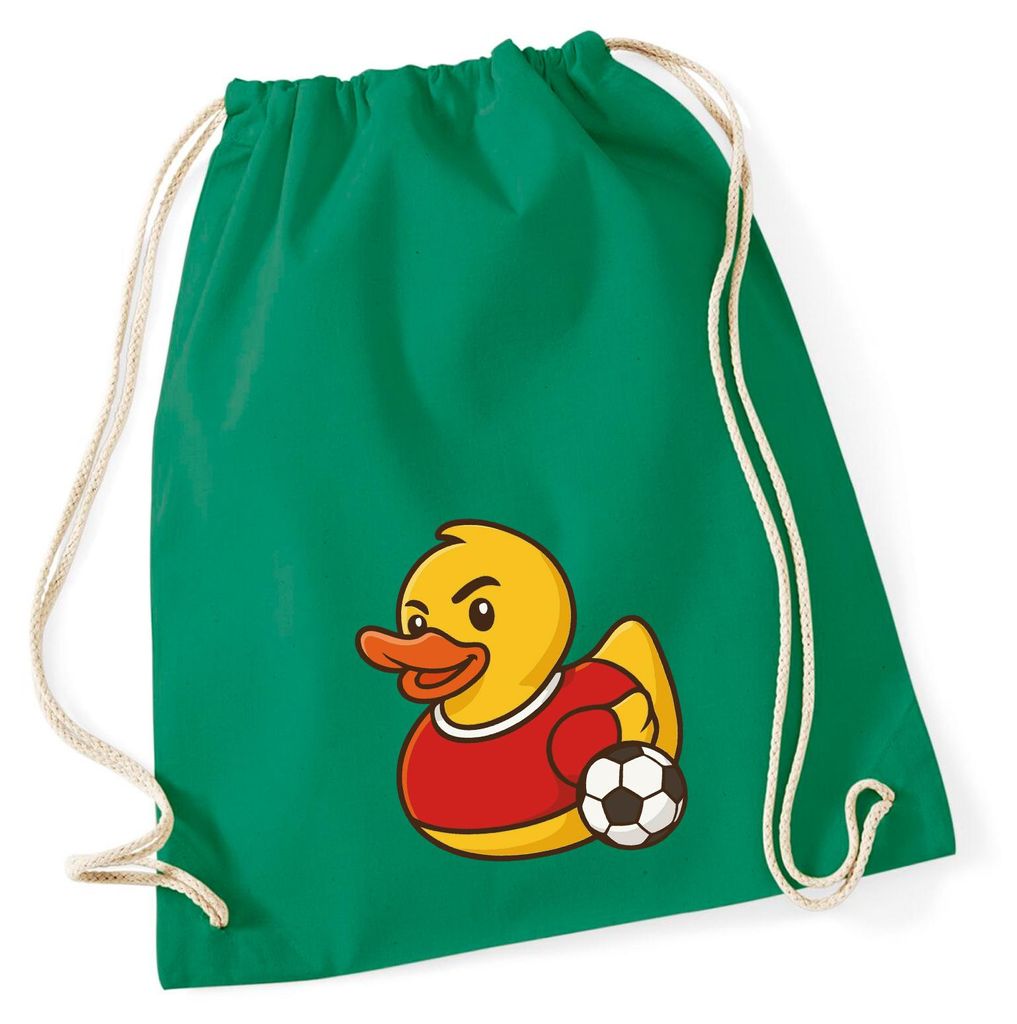 Huuraa Turnbeutel Quietscheente Fußballer Gummiente Fussballspieler 12 Liter Kelly Green Baumwolle Rucksack Geschenkidee
