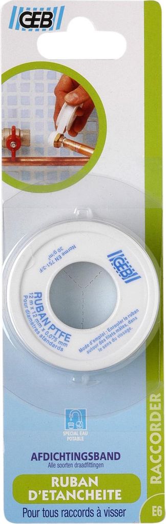 Teflonband Standard PTFE Blister 12mm x 12m x 0,075mm - Geb