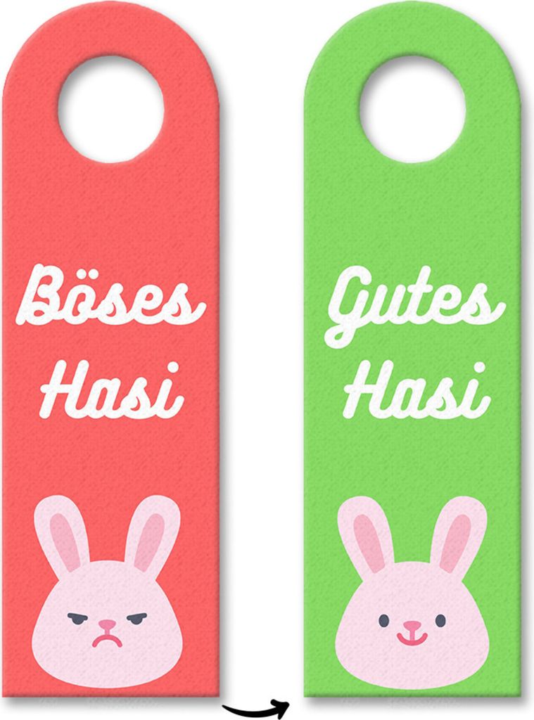 Gutes Hasi - Böses Hasi Hasen Türhänger 10er Set in rot-grün