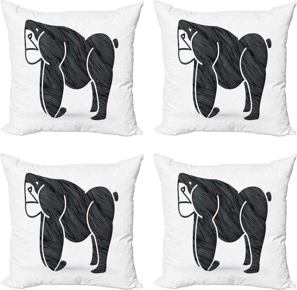 ABAKUHAUS Gorilla Kissenbezug Set (4 Stück), Wütend Graphic Ape Stehend, Moderner Doppelseitiger Digitaldruck, 40 cm x 40 cm, Grau Koksgraue