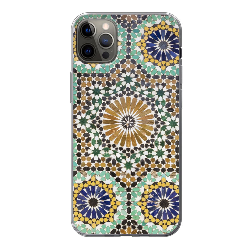 MuchoWow Handyhülle Schutzhülle Hülle für iPhone 12 Pro Max Eine Nahaufnahme eines marokkanischen Mosaiks Silikon Softcase Handy Hülle - Har...