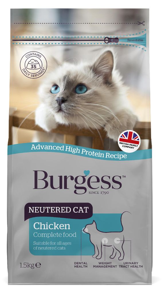 Burgess Neutered Cat – Komplettes Trockenfutter für kastrierte Katzen 1,5KG