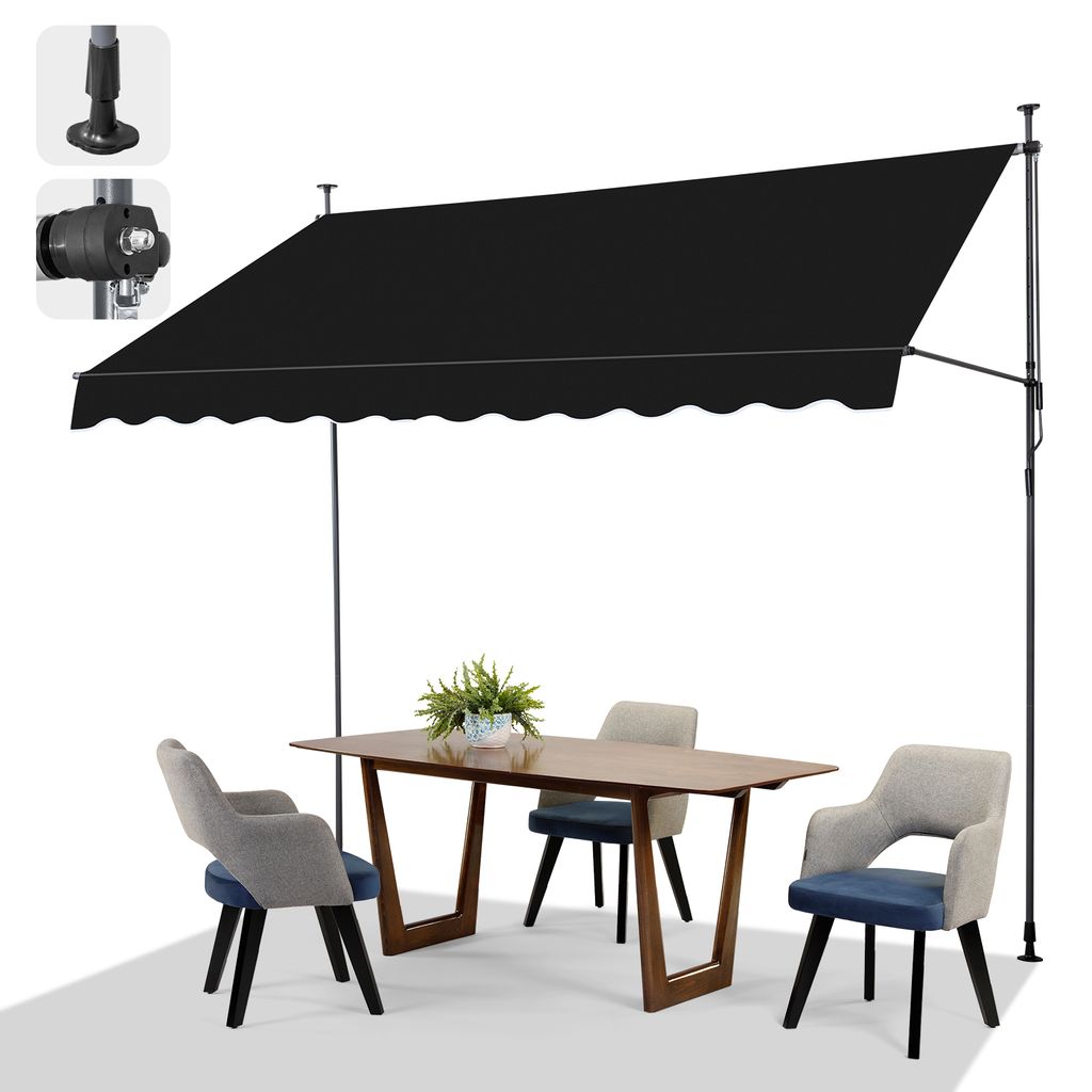 FCH Balkonmarkise 300x150x(200-300) cm Gelenkarm Markise Klemmmarkise Sonnenmarkise Balkon ohne Bohren - Beschattung Terrasse & Balkon,Schwarz
