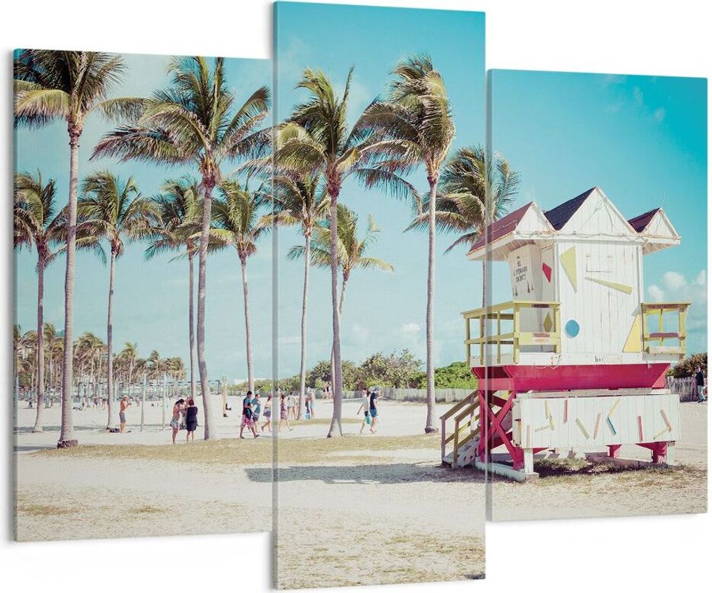 Bild auf Leinwand - Leinwandbild - 3 Teile - Strand Miami Florida - 130x100cm - Wand Bild - Wanddeko - Wandbilder - Leinwanddruck - Bilder - Wandde...