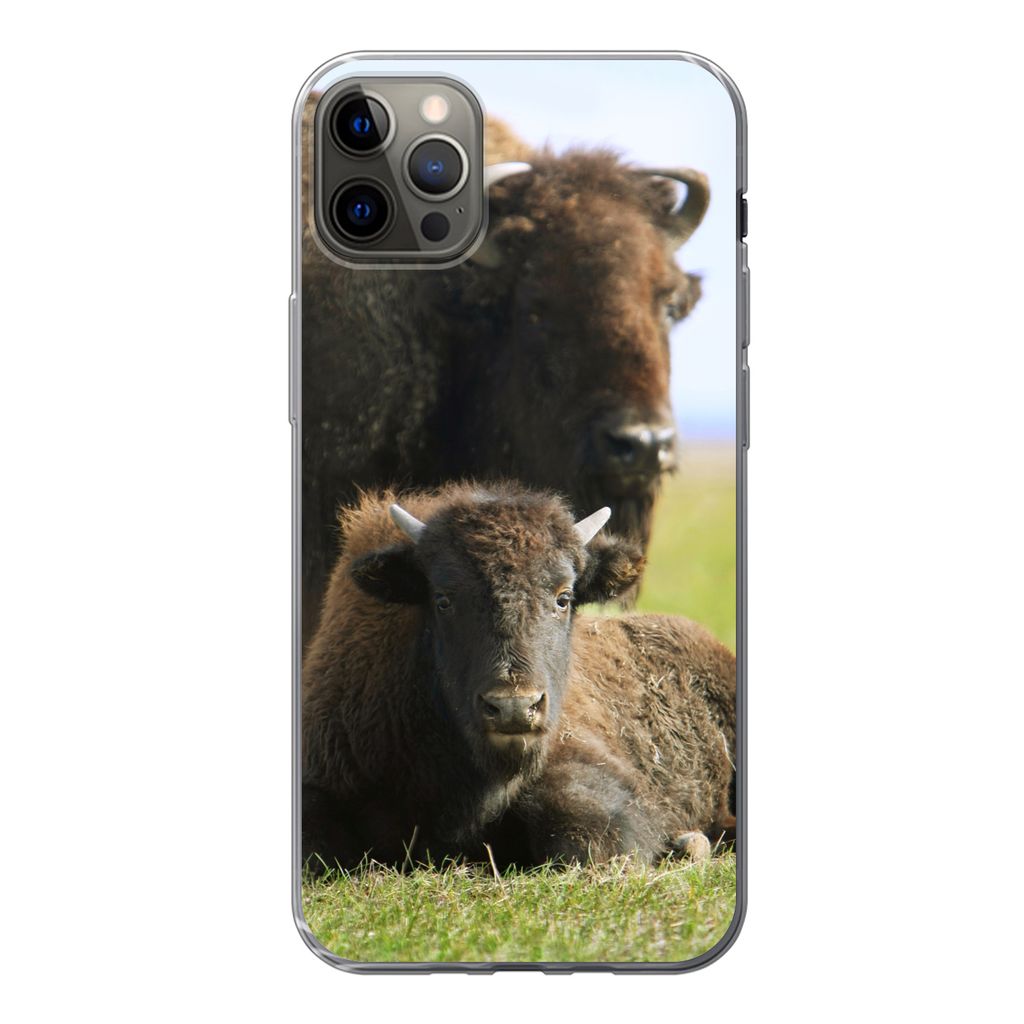 MuchoWow Handyhülle Schutzhülle Hülle für iPhone 12 Pro Max Büffel - Gras - Kalb Silikon Softcase Handy Hülle - Hartschale
