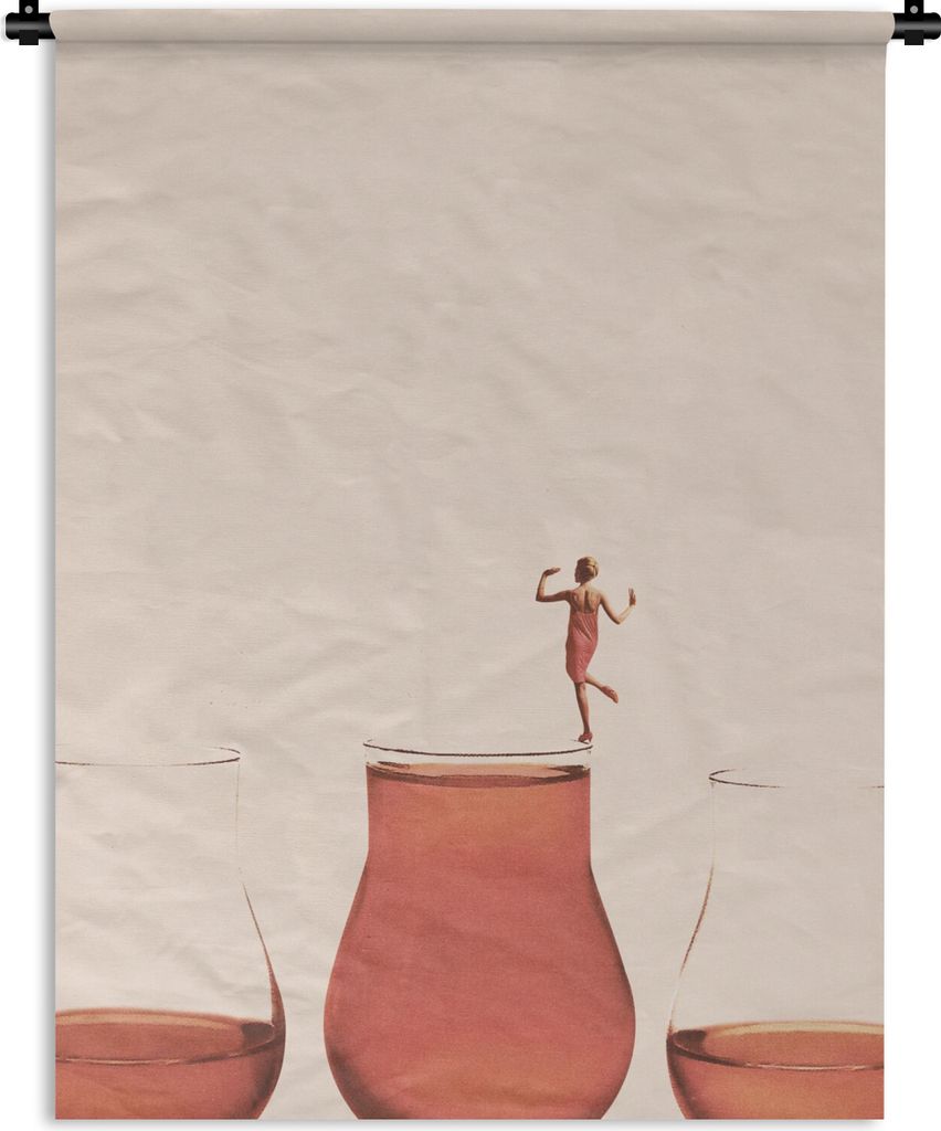 MuchoWow Wandteppich Wandbehang Frau - Wein - Jahrgang 150x200 cm Tapisserie Dekoration Wandtuch - Wandaufhängung - Moderner