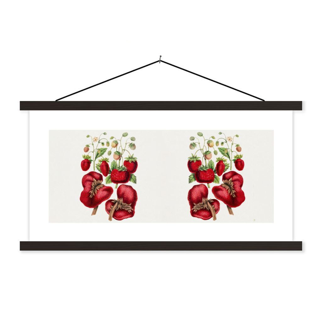 MuchoWow Textilposter Obst - Erdbeeren - Pflanze 150x75 cm mit schwarzem Rahmen - Posterleiste