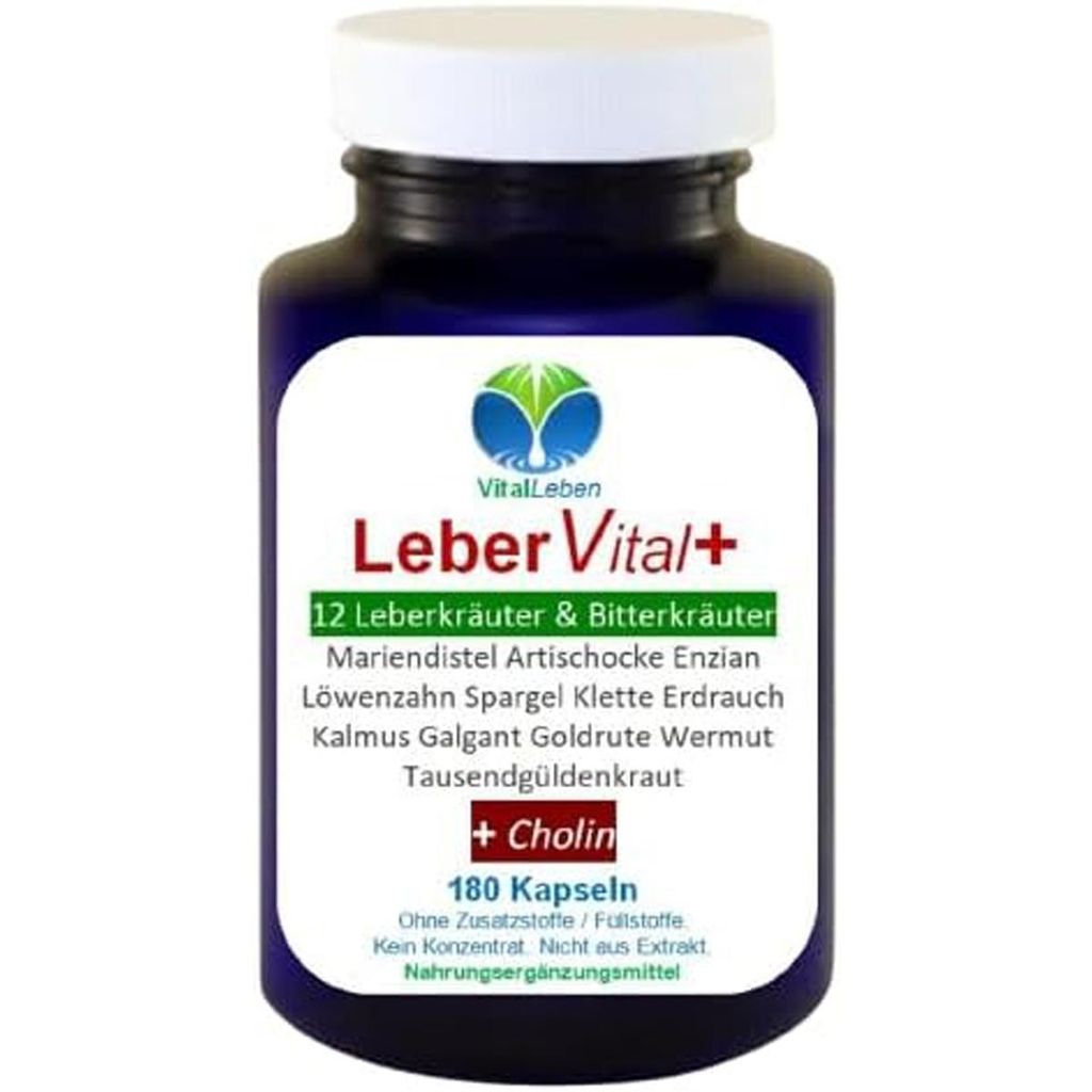 LEBER Vital Komplex Leberkapseln 180 Kapseln 12 Kräuter & Bitterstoffe mit Löwenzahn, Artischocke, Mariendistel + CHOLIN ohne Zusatzstoffe.