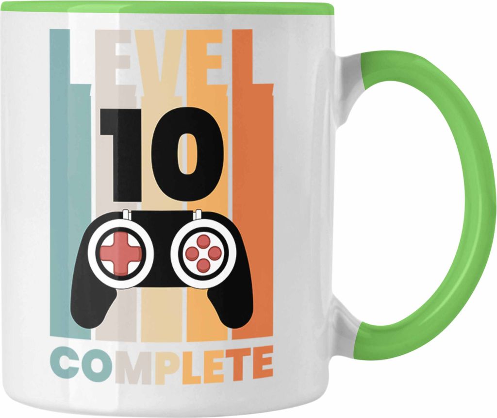 Trendation - 10. Geburtstag Jungen Jungs Tasse 10er Gamer Kinder 10. Level Zocker Geschenkidee (Grün)
