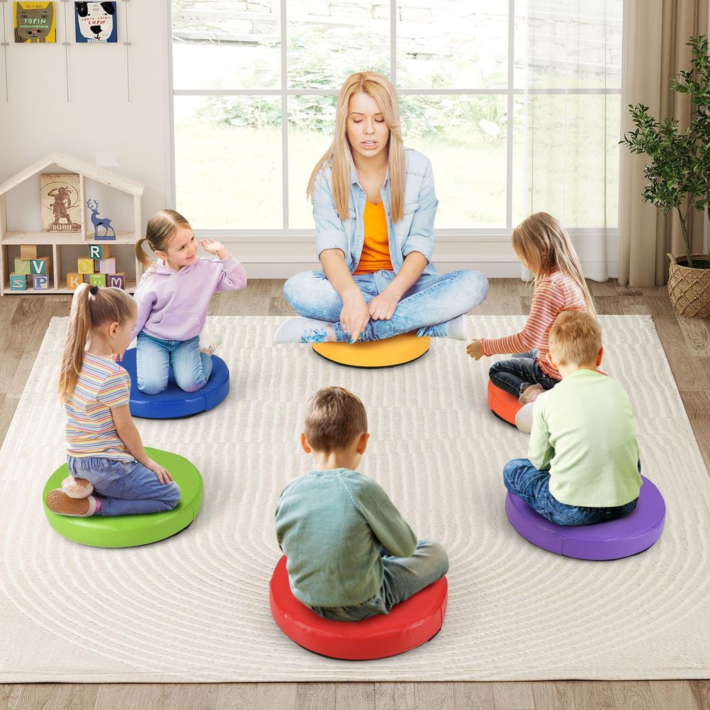 COSTWAY 6er Set Kinder Sitzkissen rund, 35x35cm Bodenkissen