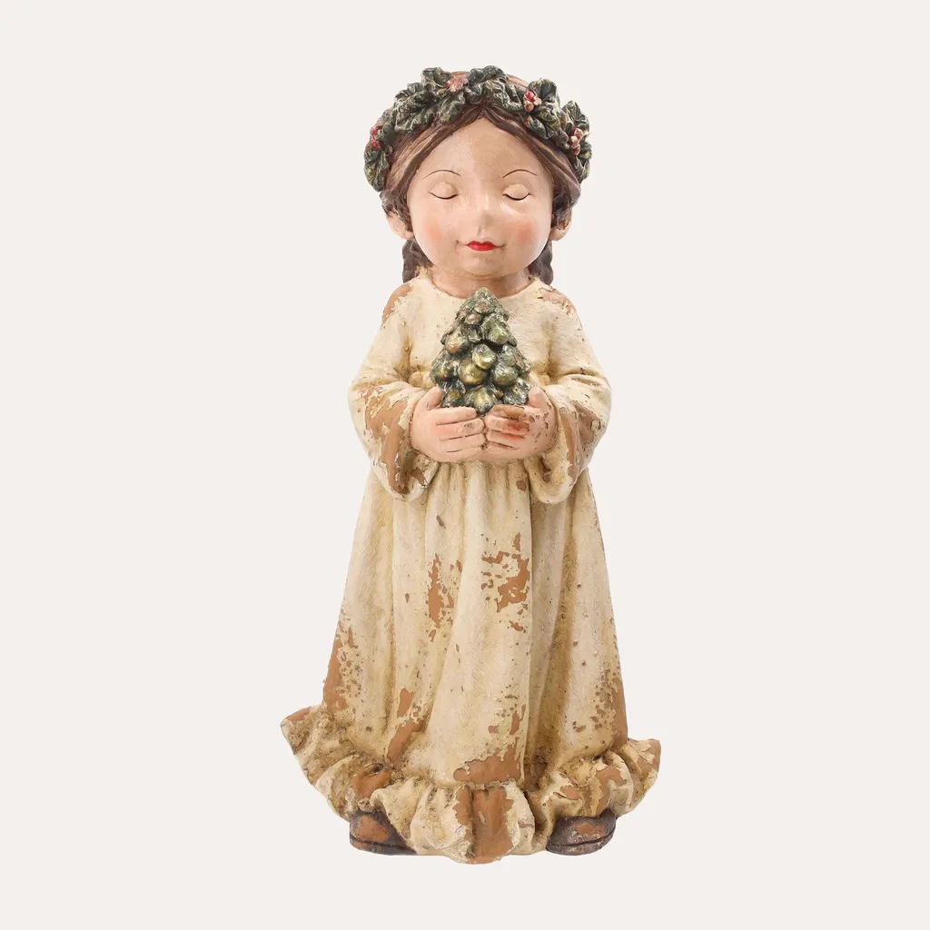 Décor de Noël durable en résine : Figurine Jeune Fille incassable