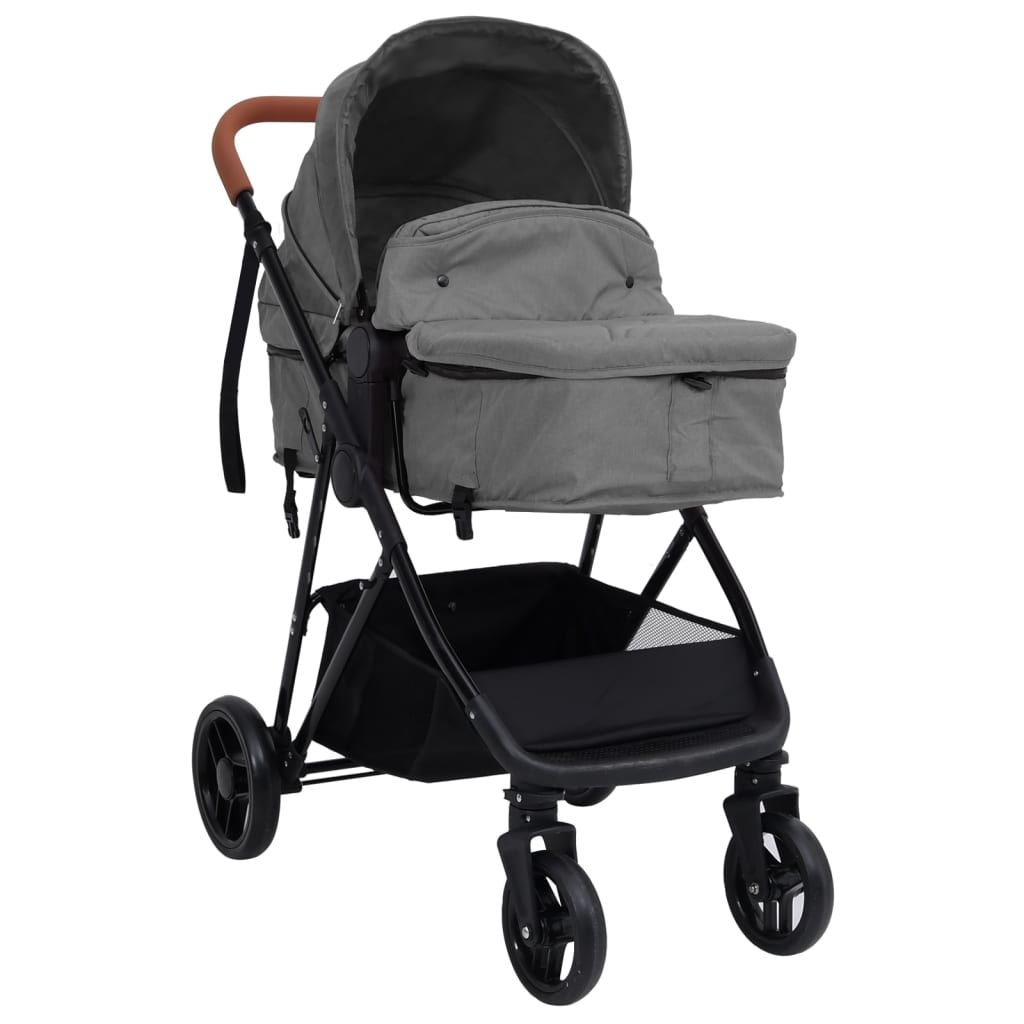 vidaXL 3-in-1 Kinderwagen Hellgrau und Schwarz Stahl Produktbild 