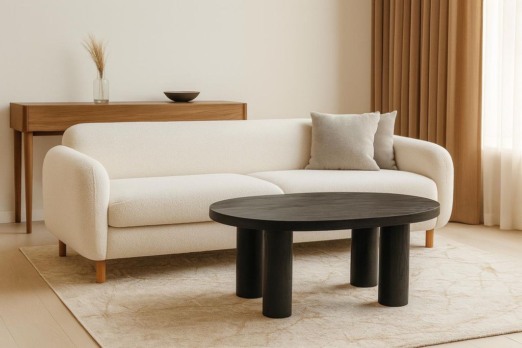 Couchtisch Eiche oval – Runder Design Couchtisch im skandinavischen Stil | Wohnzimmertisch Holz mit erhöhtem Rand- MAI- B schwarz