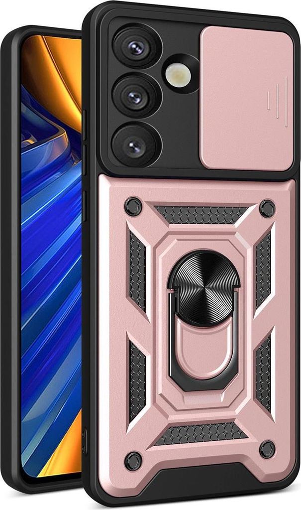Hybrid Armor Camshield mit Kameraabdeckung und Metallring für Samsung Galaxy S25 - Pink