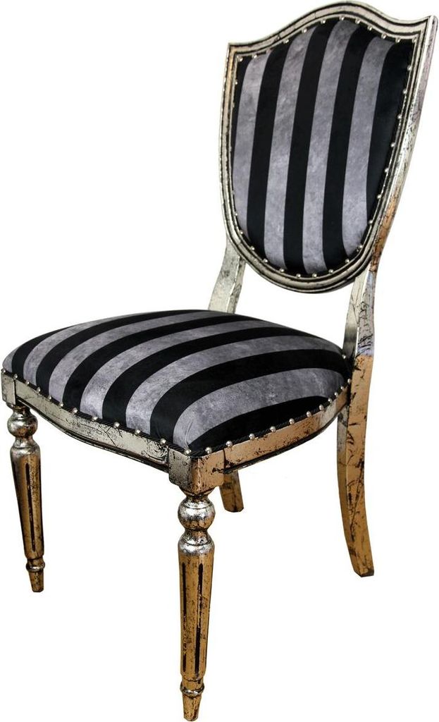 Casa Padrino Art Deco Luxus Esszimmer Stuhl Schwarz Silber Streifen / Antik Stil Silber 52,5 x 59 x H. 104 cm - Luxus Hotel Möbel