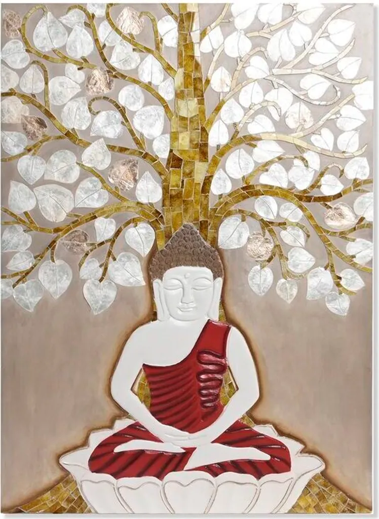 Tableau décoratif vertical Beige et Or - Décoration murale 70x100 cm