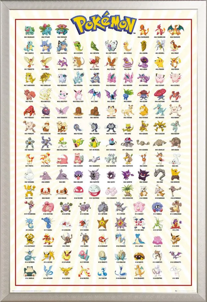 Poster Pokémon Kanto 151 con Cornice Shinsuke Argento - Edizione Limitata