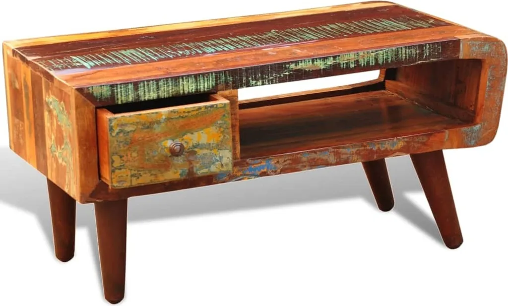 Table Basse de Salon Rectangulaire Bois de Récupération avec Rangement - 3