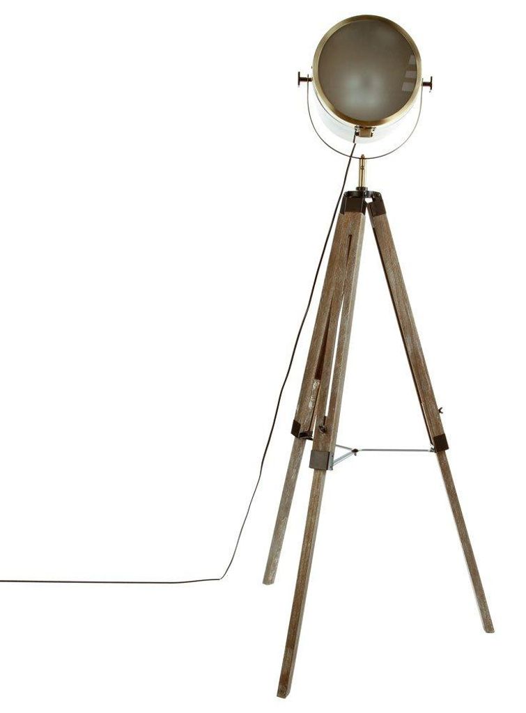 Stehlampe mit Projektor aus Metall und gebürstetem Holz, Produktbild 